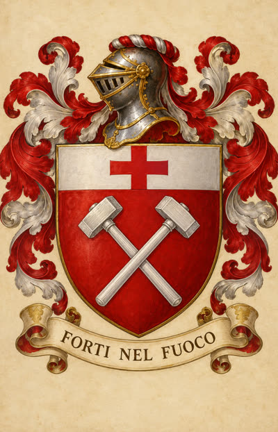 Blason d'exemple Ferrari : marteaux d'argent, chef de Gênes
