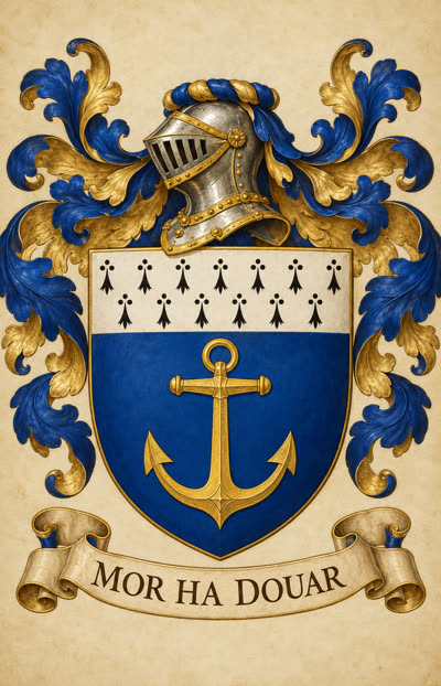 Blason d'exemple Le Gall : ancre d'or, chef d'hermine
